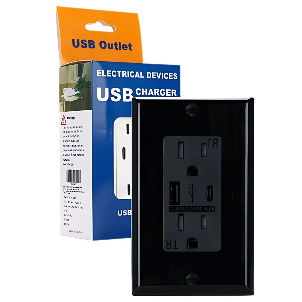 Tomacorriente Con Cargador Usb Tipo A Y Tipo C Empotrable Color Negro. 15 A. Enchufe 1
