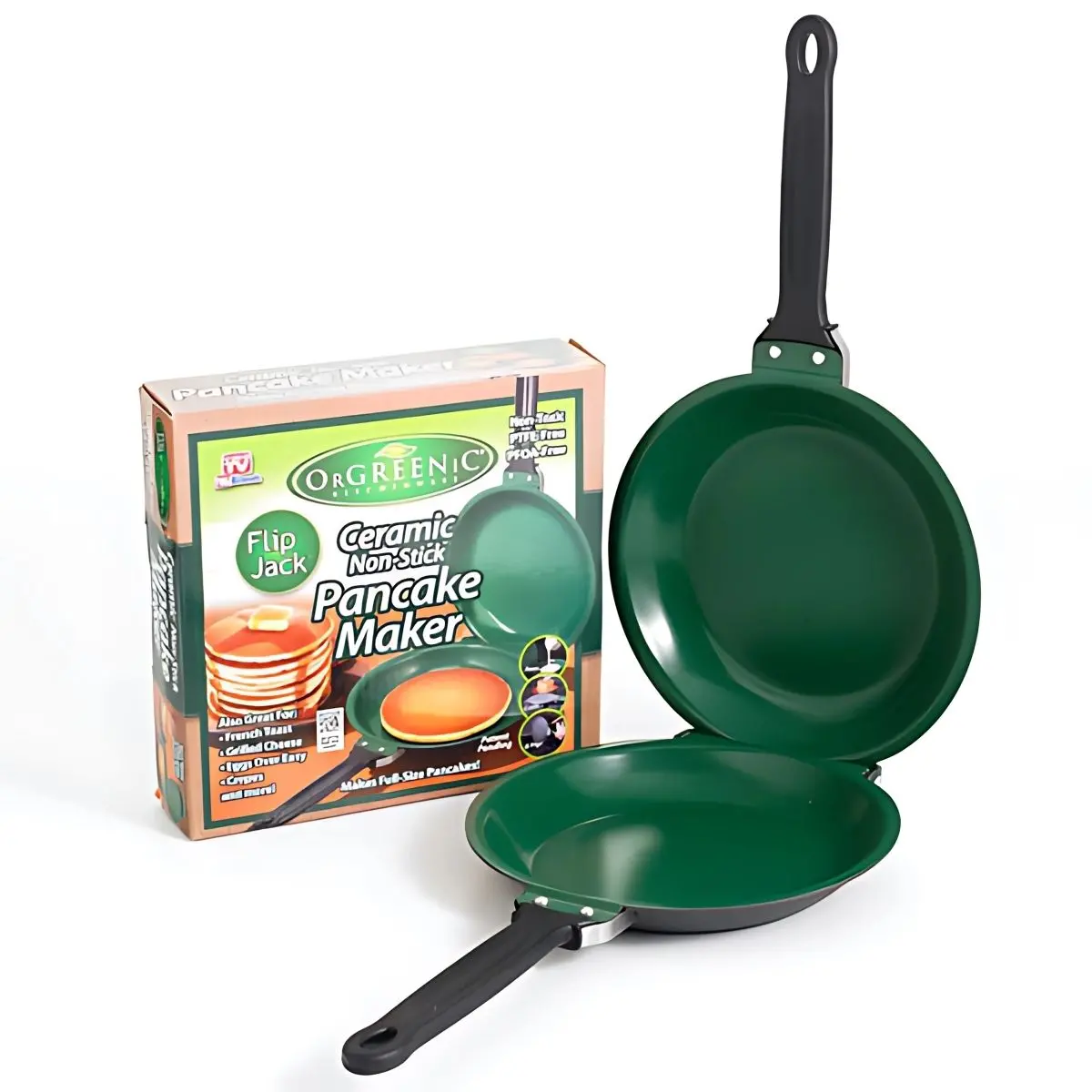 Sartén Doble Antiadherente Cerámico Para Pancakes, Tortillas Y Crepes. Libre De Teflón No Tóxico. Color Verde. 18 Cm 1