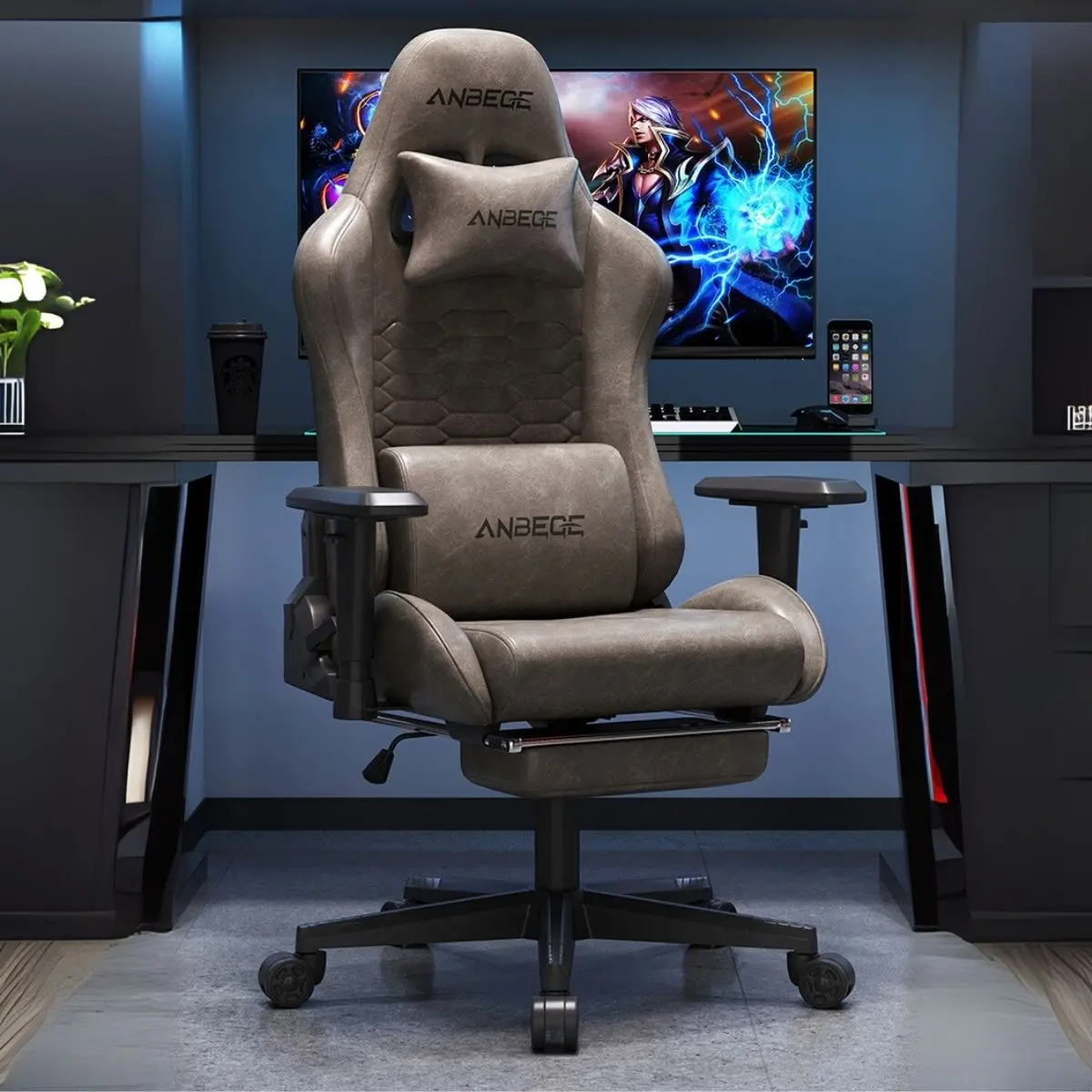 Silla Gamer Ergonómica Con Cojín Lumbar Reclinable Y Reposapiés. Color Chocolate. 2