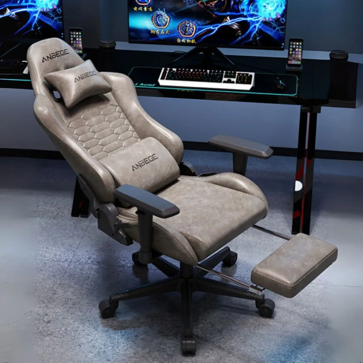 Silla Gamer Ergonómica Con Cojín Lumbar Reclinable Y Reposapiés. Color Chocolate. 1