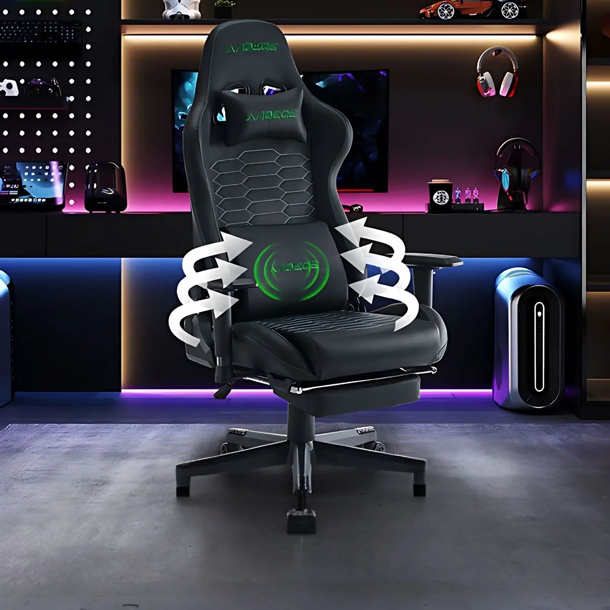 Silla Gamer Ergonómica Con Cojín Lumbar Reclinable Y Reposapiés. Color Negro. 1