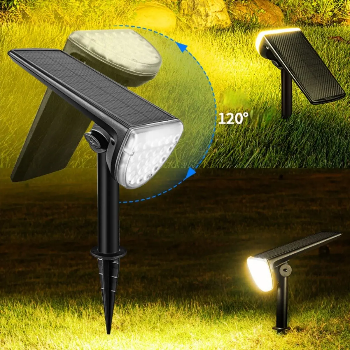 Foco Solar Led Exterior Resistente Al Agua Con Cabezal Ajustable. Lámpara Para Jardín Luz Cálida Autorecargable. (Hasta 10 Horas) 1