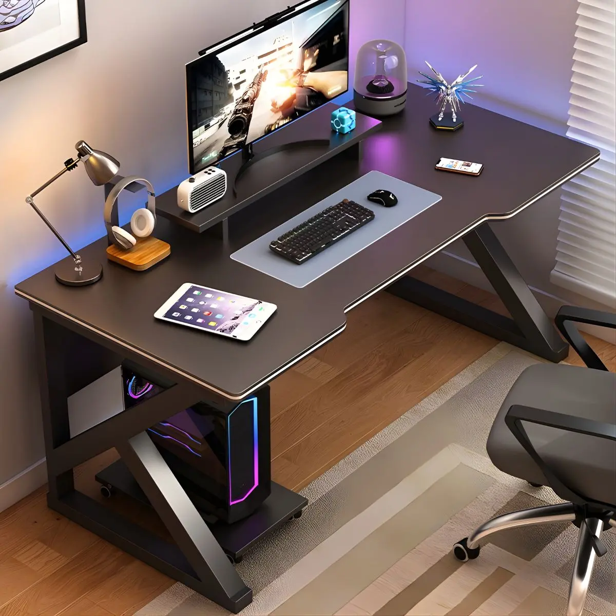 Escritorio Gamer 140X60x74 Cm Con Superficie Antimanchas De Fibra De Carbono. Mesa De Computadora Con Soporte Para Monitor. 1