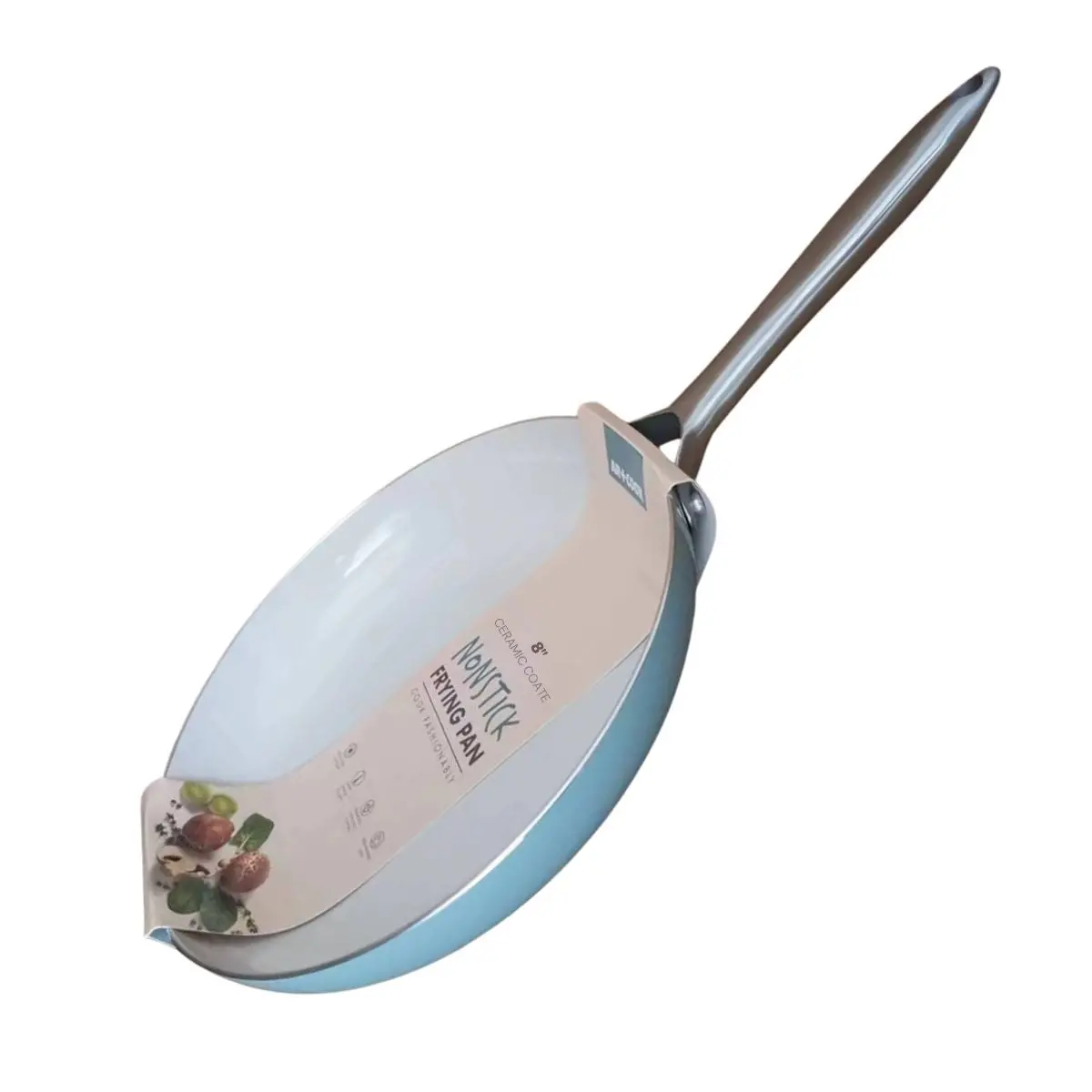 Sartén Cerámico Antiadherente 7.8” (20 Cm) Color Blanco Y Azul Con Mango Plateado. Eco Friendly 100% Libre De Teflón. 1