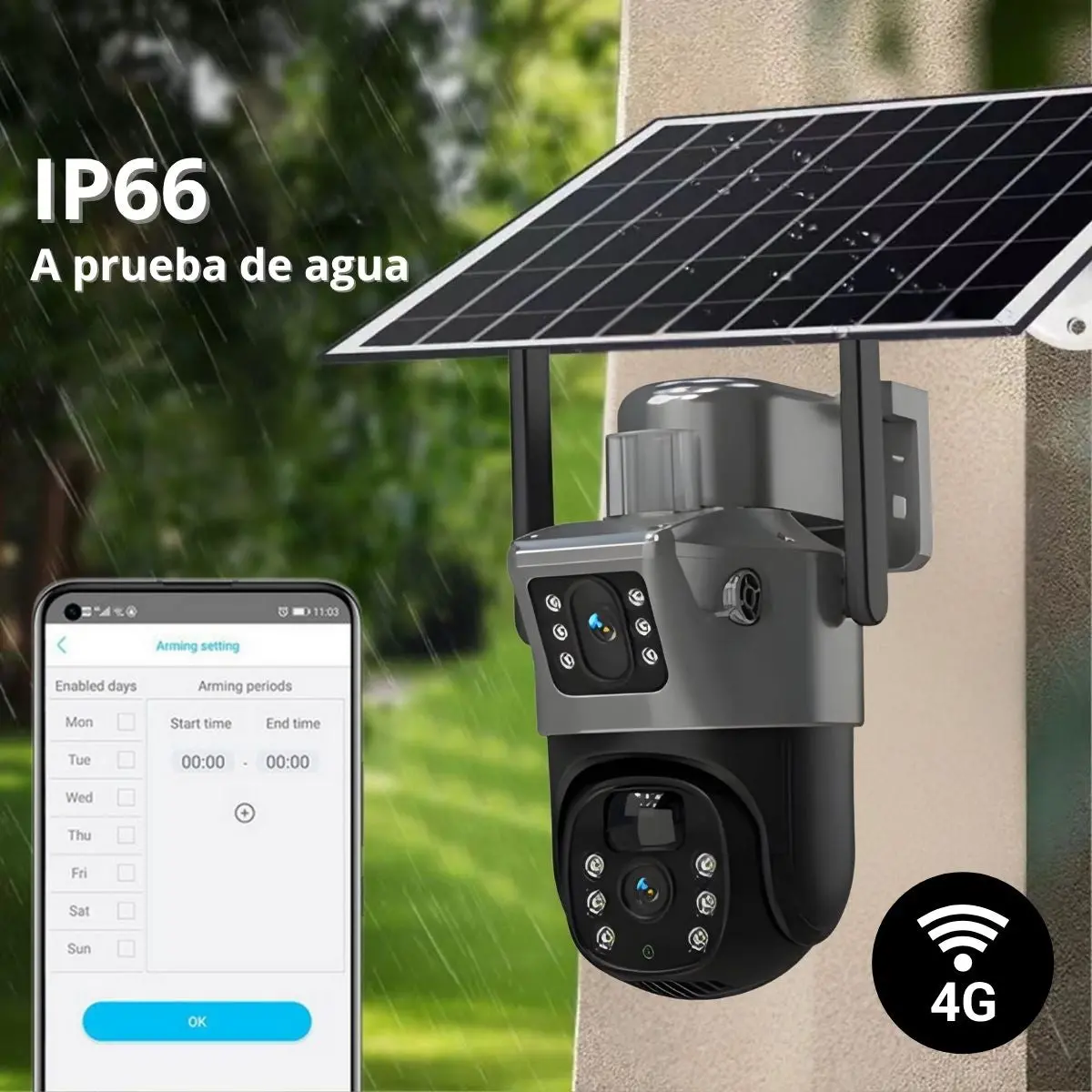 Cámara De Seguridad Solar 4G (Funciona Con Sim Card) Con Doble Lente Y Visión Nocturna 30M. Cámara De Videovigilancia A Prueba De Agua. 12000 Mah 1