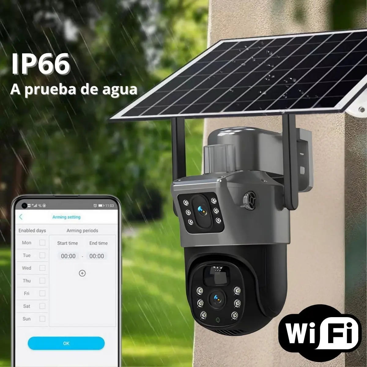 Cámara De Seguridad Solar Wifi Con Doble Lente Y Visión Nocturna 30M. Cámara De Videovigilancia A Prueba De Agua. 12000 Mah 1