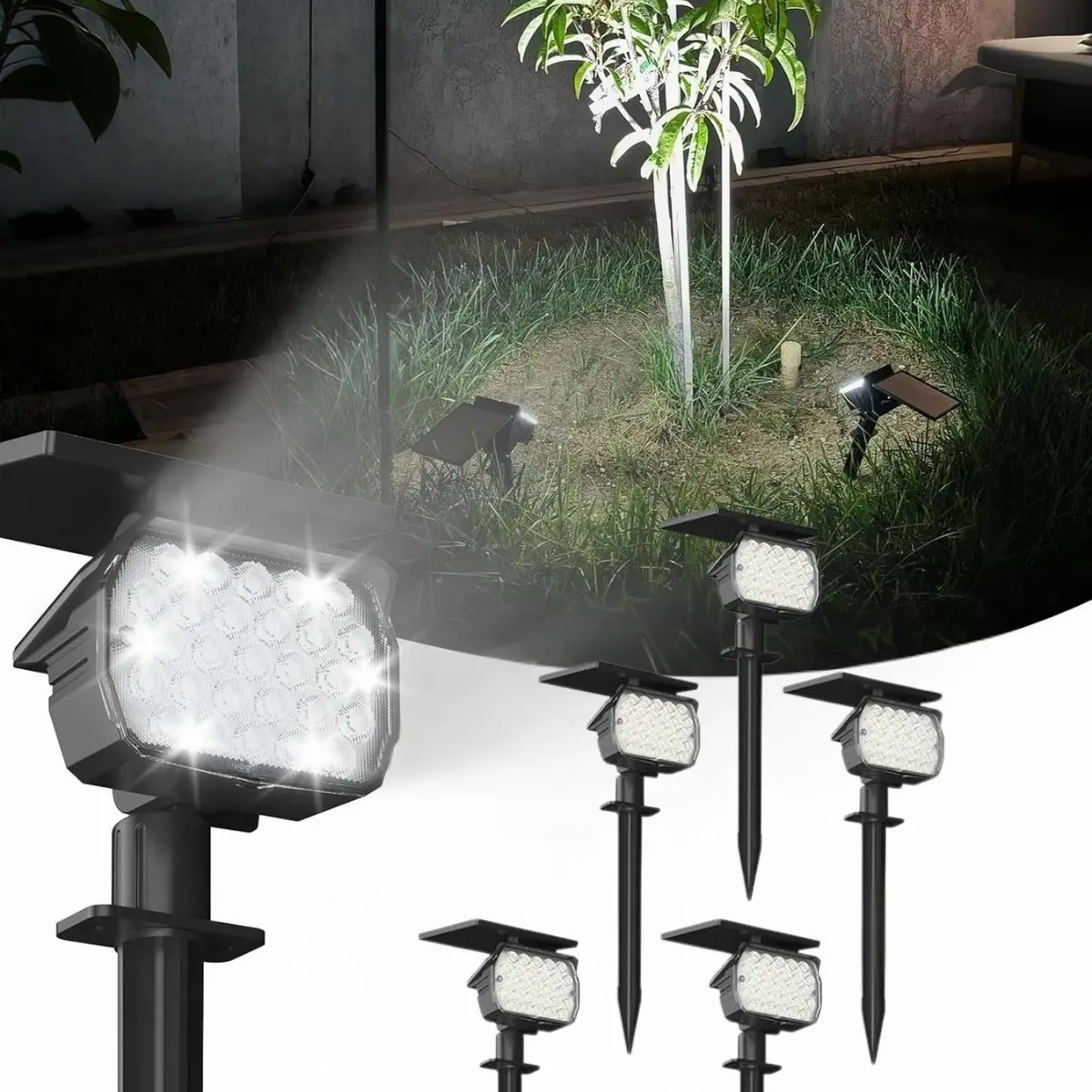 Lampara Solar Led Para Césped Tipo Estaca (6 Unds) Foco Con Panel Solar Integrado Para Jardín Ip67 Resiste Al Agua. (Luz Blanca). 3W. 3.7V. 1