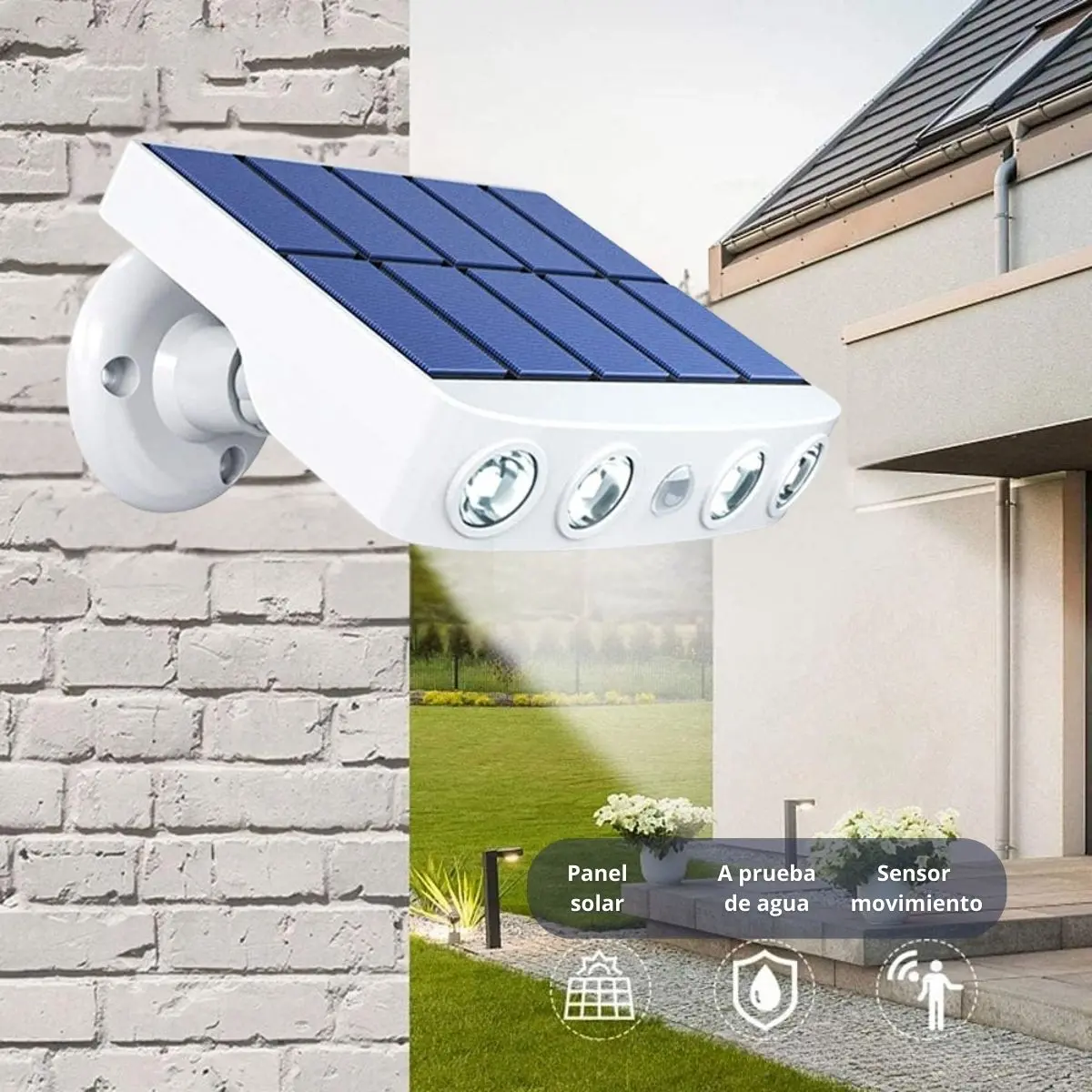 Lámpara Solar Led Ip65 Cobertura 50M² 120º Con Sensor De Movimiento. Foco Con Panel Solar Para Exteriores. Luz Blanca. 5V. 300Ma.1200 Mah. Color Blanco 1