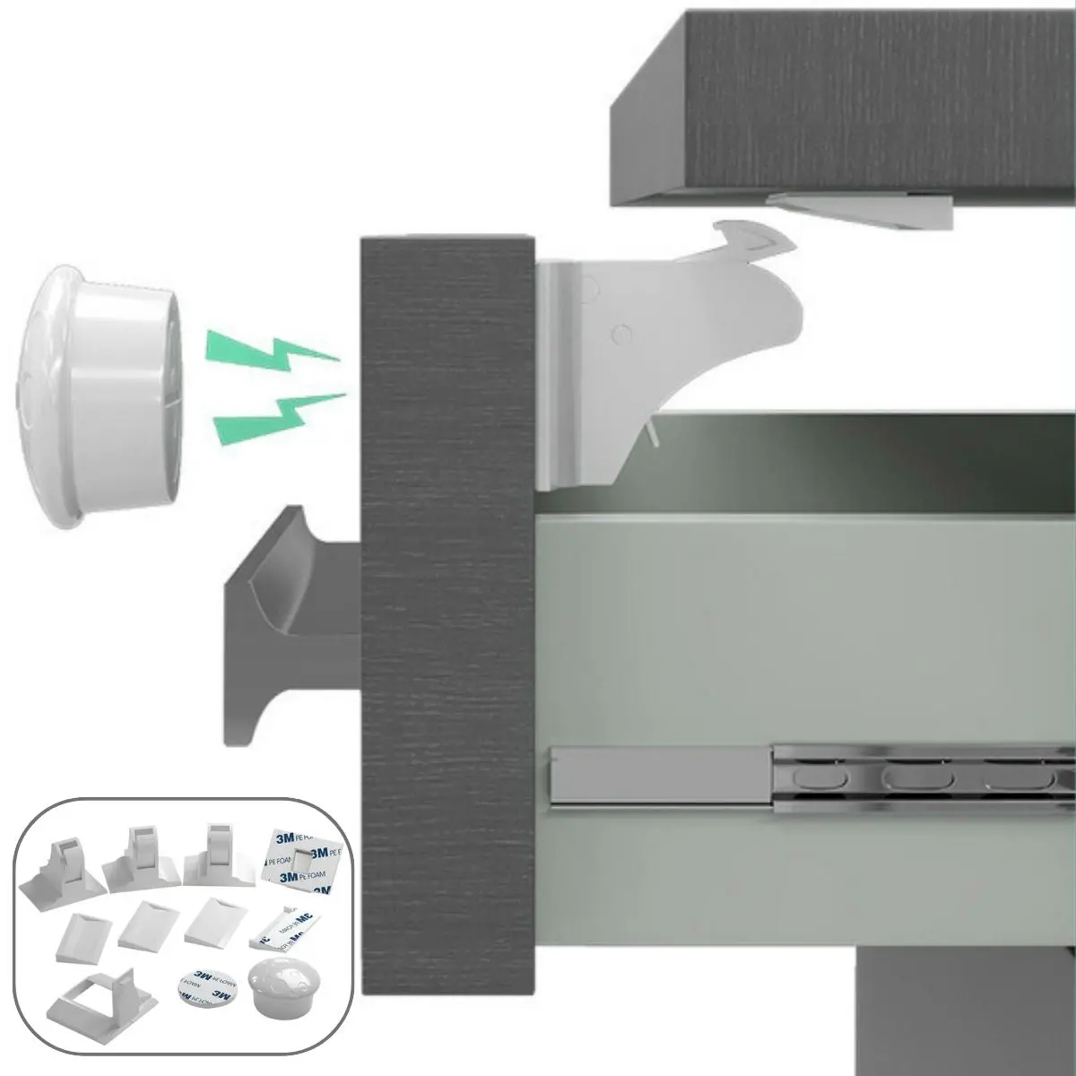 Cerradura De Seguridad Magnética Invisible Para Muebles Y Gabinetes. Protección De Niños (Set De 4 Cerraduras). 1