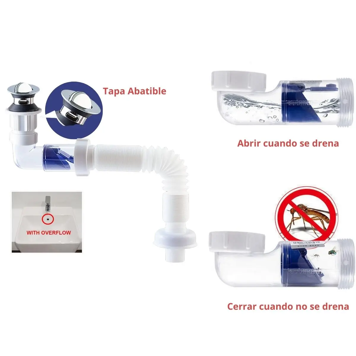 Trampa Tipo S Para Desagüe Antiolor Flexible. Sifón Para Fregadero Y Lavamanos Extensible. Apertura De 30-32 Mm. (Blanco) 2