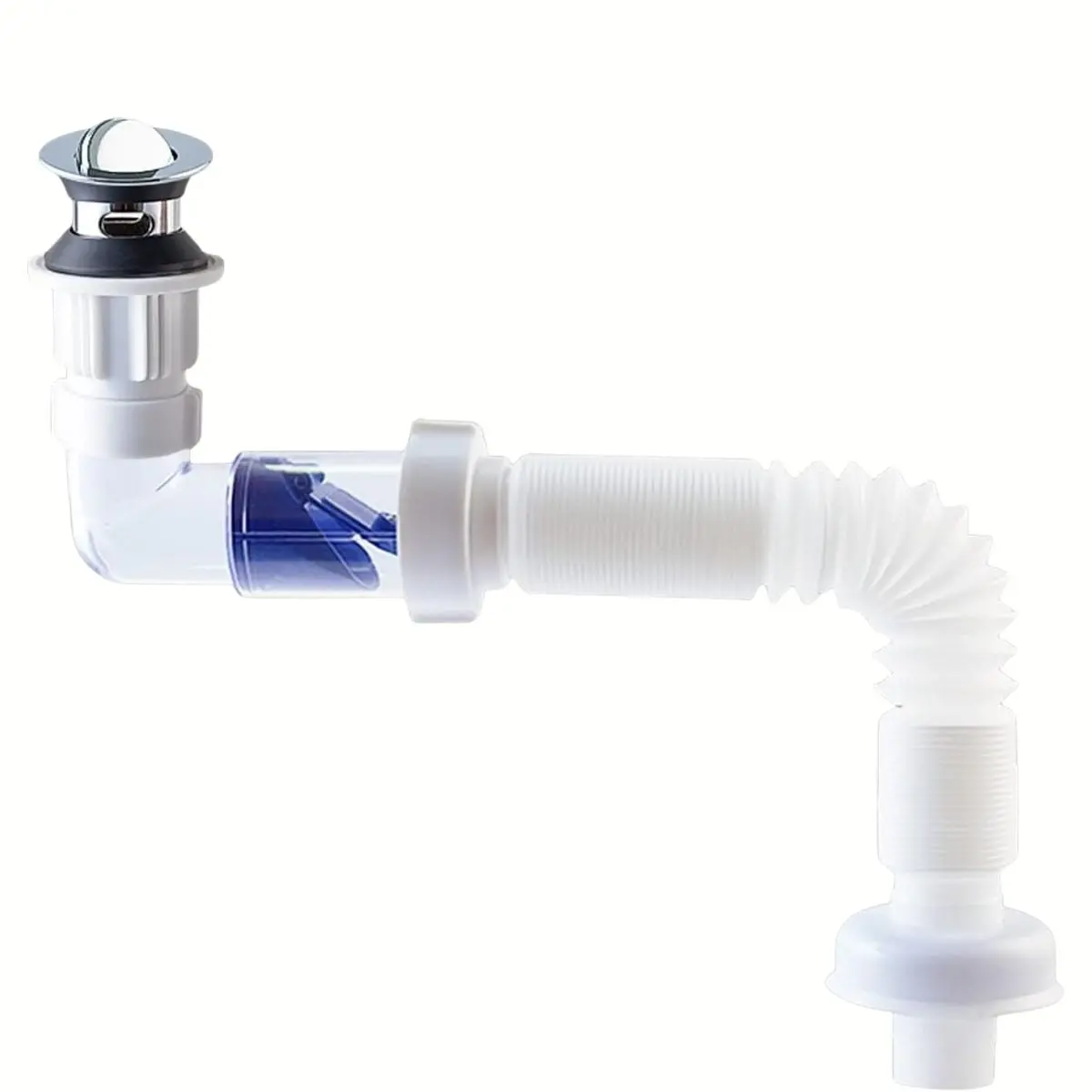 Trampa Tipo S Para Desagüe Antiolor Flexible.  Sifón Para Fregadero Y Lavamanos Extensible. Apertura De 30-32 Mm. (Blanco) 1