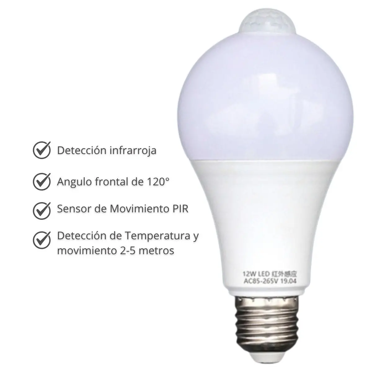 Foco Led Con Sensor De Movimiento Infrarrojo Pir De Amplio Voltaje. Bombillo E27 Ideal Para Pasillos, Escaleras, Corredores. 9W 1