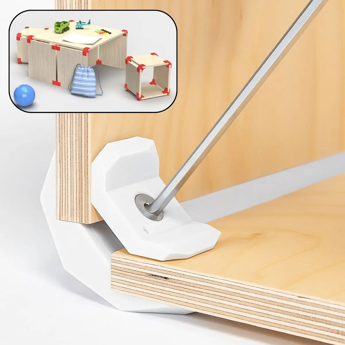 Abrazadera Conector Esquinero De Ensamblaje Para Muebles De Madera Sin Perforación. Para 14 A 21 Mm De Grosor Color Blanco. (4 Unds) 1