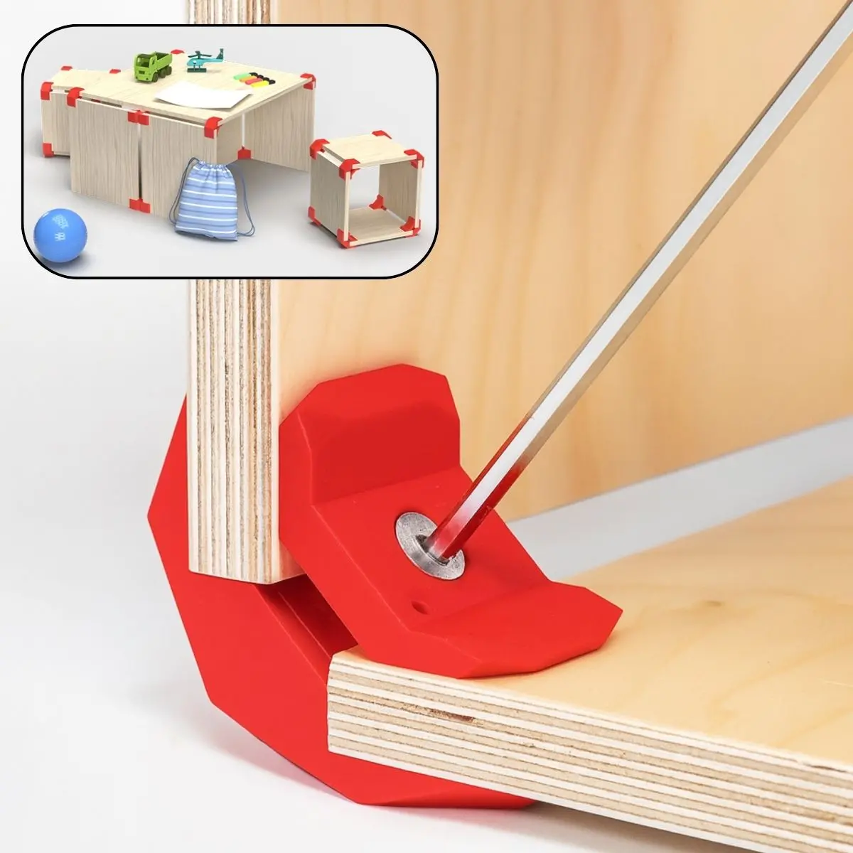 Abrazadera Conector Esquinero De Ensamblaje Para Muebles De Madera Sin Perforación. Para 14 A 21 Mm De Grosor Color Rojo. (4 Unds) 1