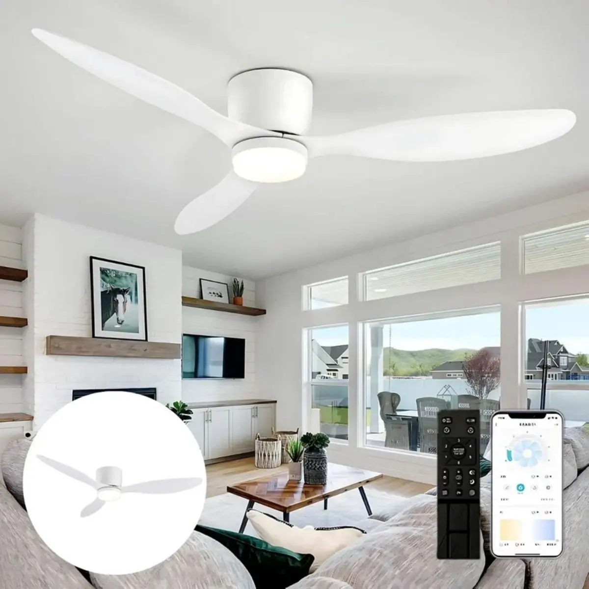 Abanico De Techo Con Lámpara. 3 Tonos De Luz. 42" Ventilador Con Control Remoto. Fan 110V Color Blanco. 1