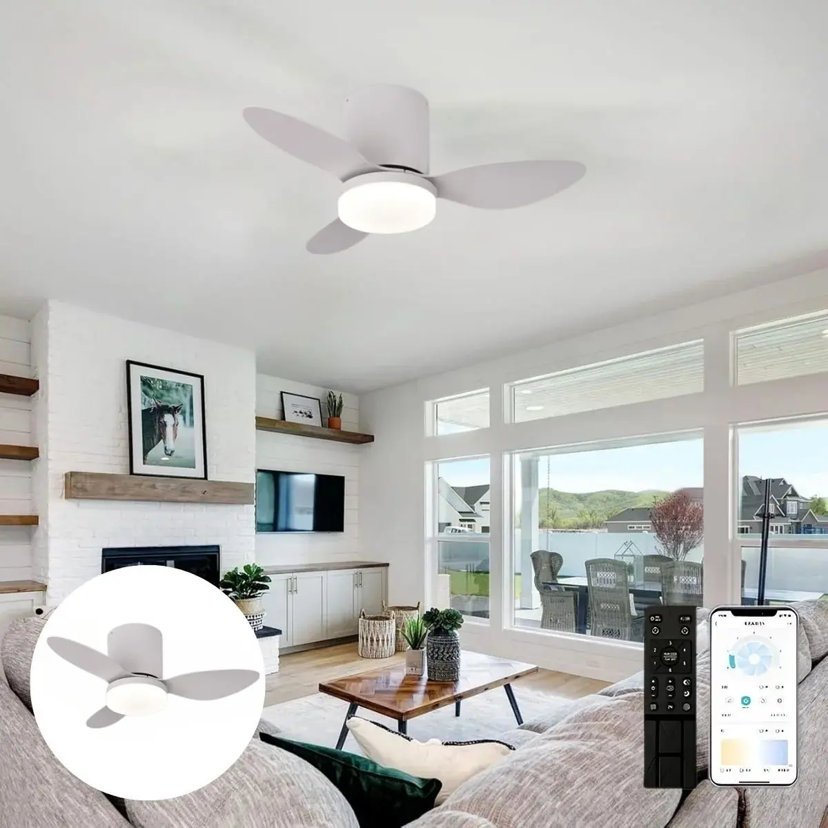 Abanico De Techo Con Lámpara. 3 Tonos De Luz. 25" Ventilador Con Control Remoto. Fan 110V Color Blanco. 1