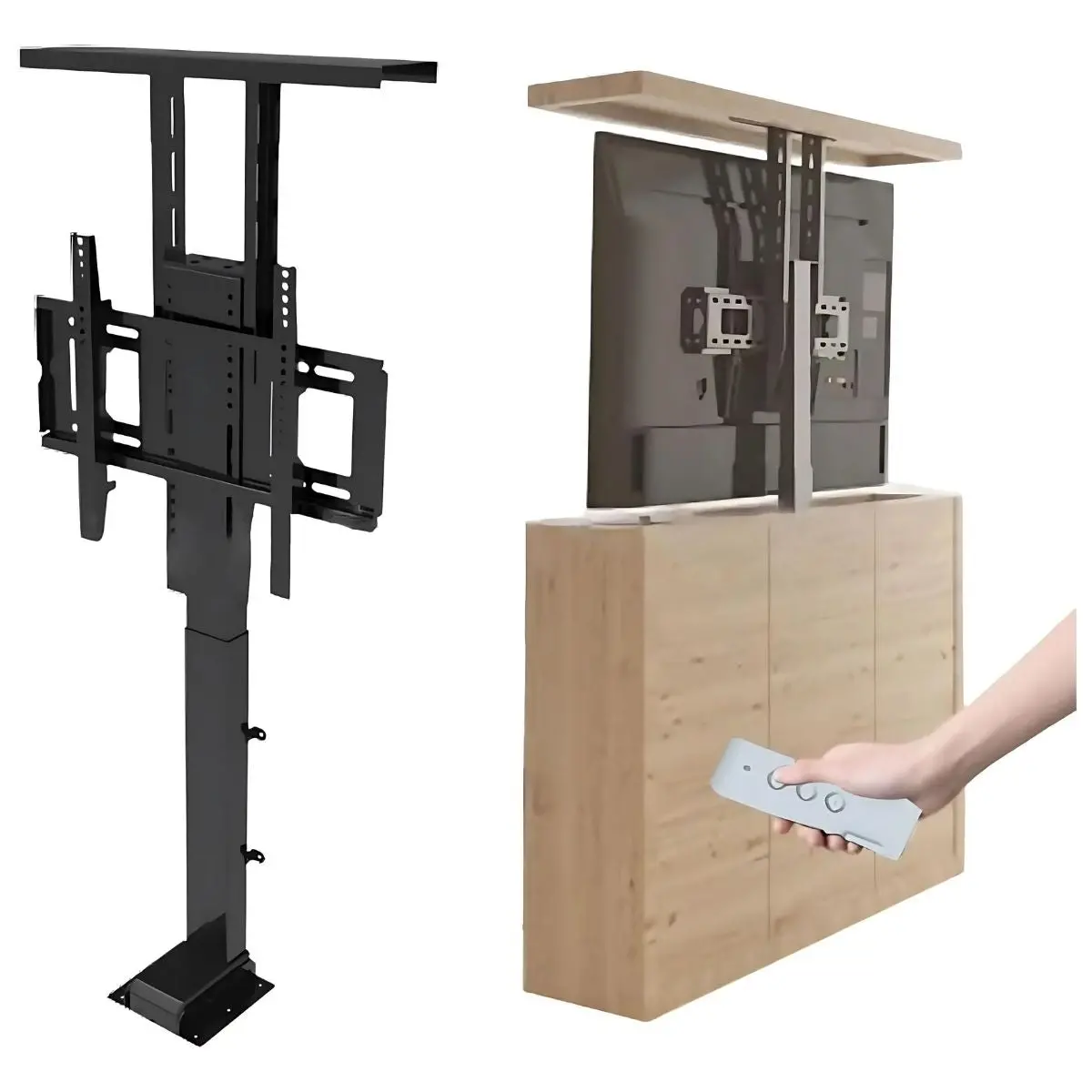 Soporte De Tv Oculto Con Altura Motorizado Automático 22.6 - 44.9” (57.5Cm  – 1.2 Mts) Con Control Remoto. Elevador De Tv Automático. Para Monitores 42-70”. 1
