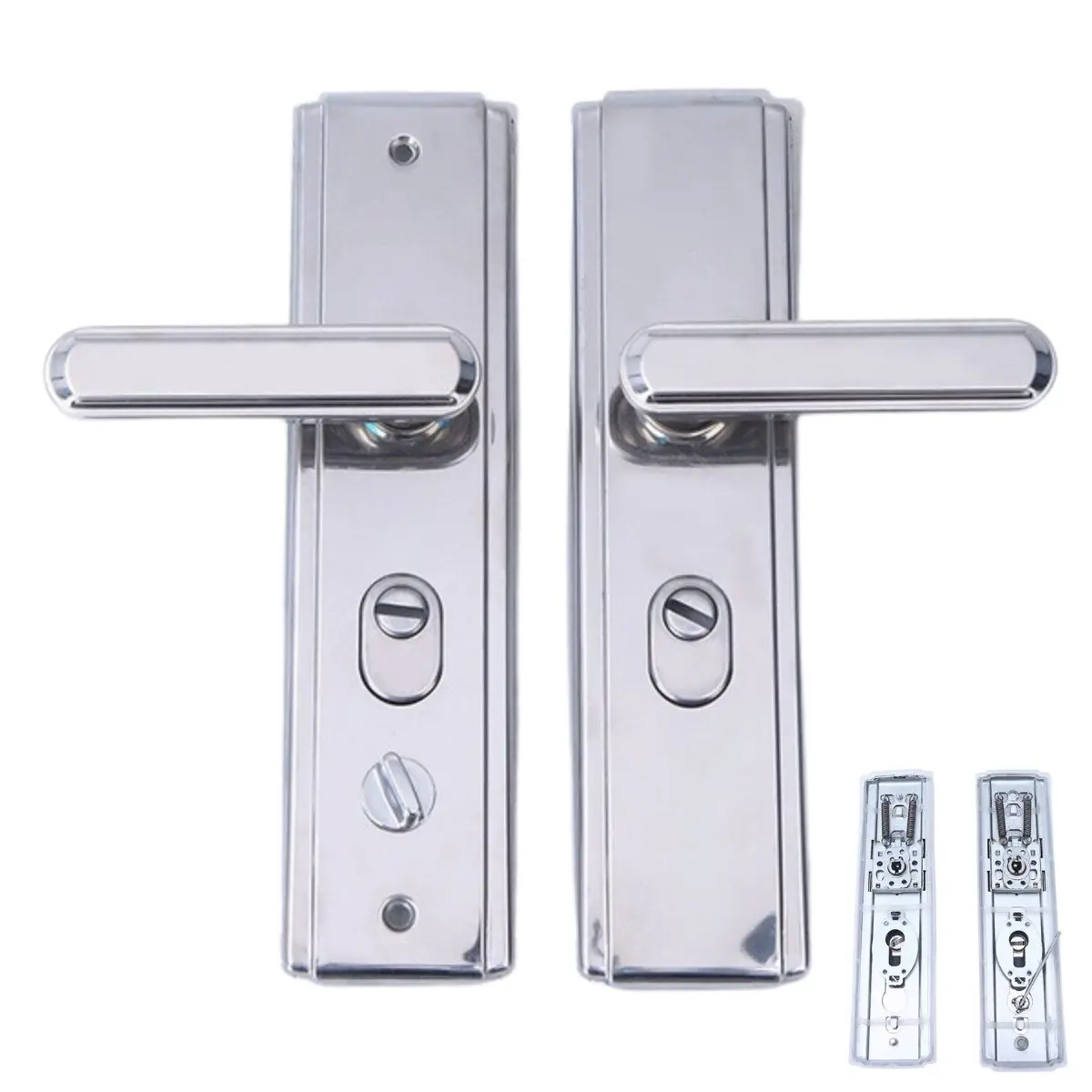 Manija (Chapa) De Puerta De Seguridad De Doble Tracción. Tirador Doble Resorte Con Placa De Acero Inoxidable 280X70mm. Distancia Entre Orificios 235Mm. Plateado (No Incluye Cerradura) 1