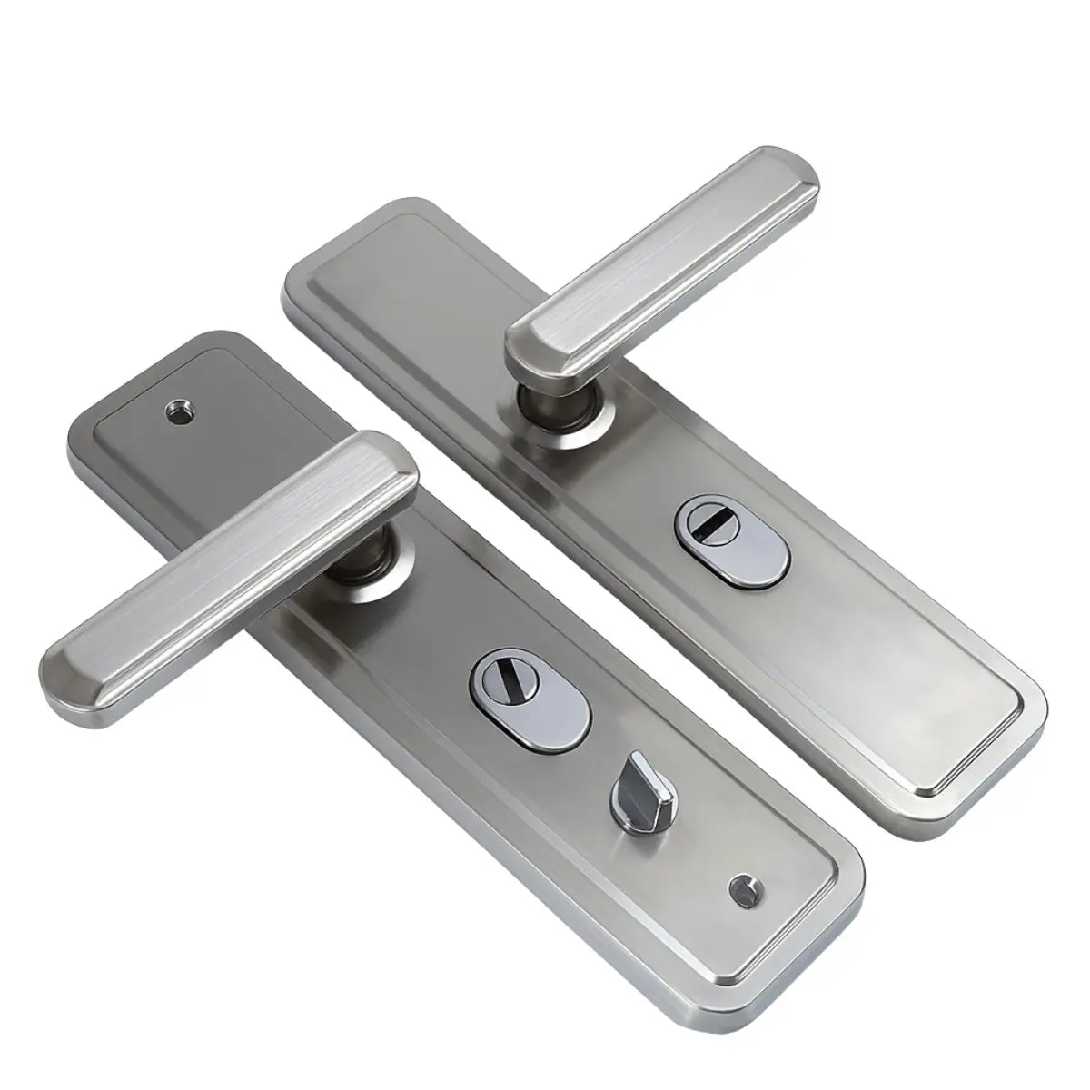 Manija (Chapa) De Puerta De Doble Tracción. Tirador Doble Resorte Con Placa De Acero Inoxidable 280X70mm. Distancia Entre Orificios 235Mm. Plateado (No Incluiye Cerradura) 1