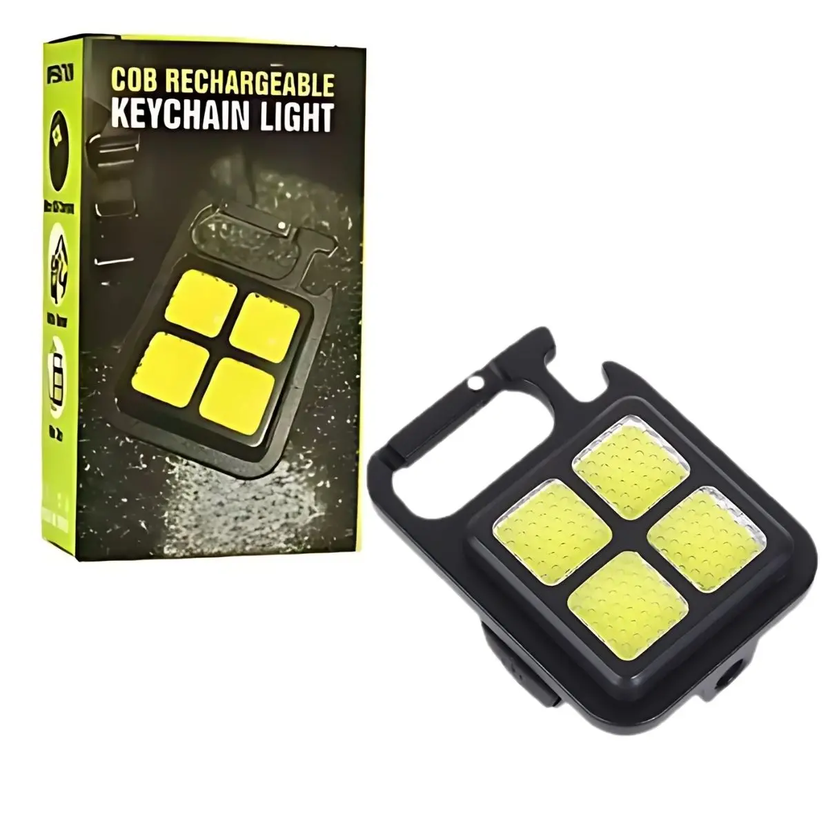 Linterna Lámpara Cob Led Recargable Portátil Con Abrebotellas Y Gancho. Luz De Trabajo Multifuncional 150 Mah De Llavero Carga Usb. 1