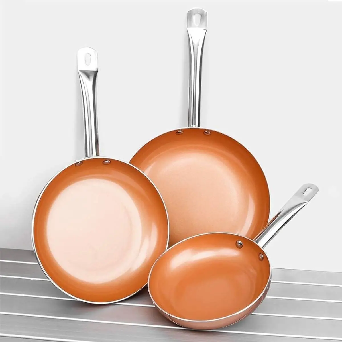 Sartenes Antiadherentes De Cobre Cerámico (Set De 3 Unids) 11”, 9.5” Y 8”. 1