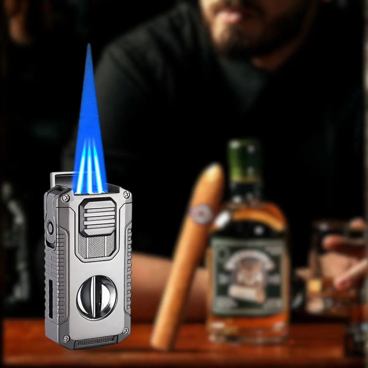 Encendedor Lighter Multifuncional De Antorcha Para Habanos 5 En 1, Con Cortador, Punzon Triple Antorcha Recargable, Soplete De Butano Para Encender Puros. Zippo 1