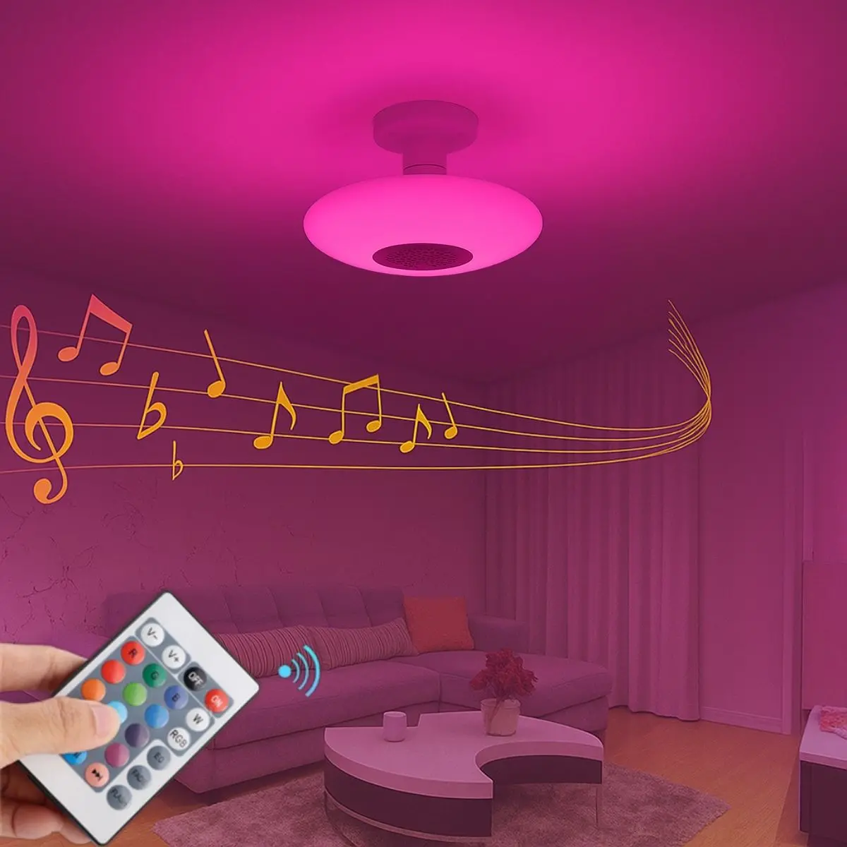 Foco Led Rgb Y Luz Blanca 6500K Bluetooth Con Bocina. Lámpara Socket E27 Con Control Remoto. Bombillo Para Salas, Habitaciones, Gamers. 18W.6.3” (16Cm) 2