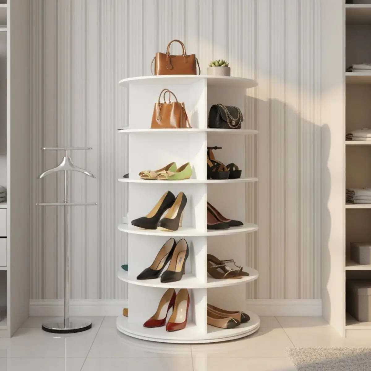 Organizador Multifuncional Giratorio De 5 Niveles. Mueble Zapatero Redondo De Almacenamiento. Estante Giratorio. Zapatos 2