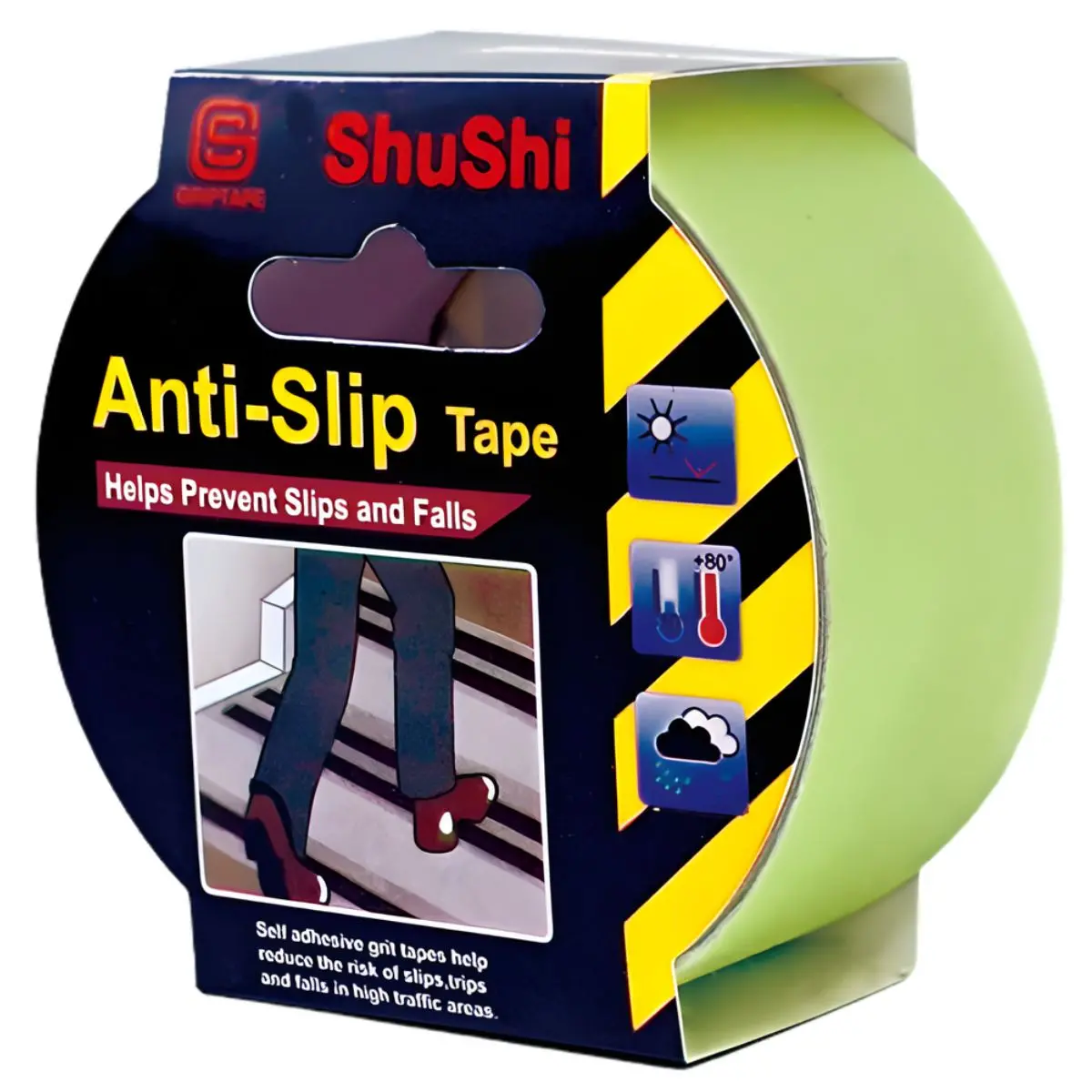 Cinta Antideslizante Luminosa Fluorescente Verde (5 Metros). Cinta De Seguridad Adhesiva Para Escaleras Y Rampas. Tape De 2". 1