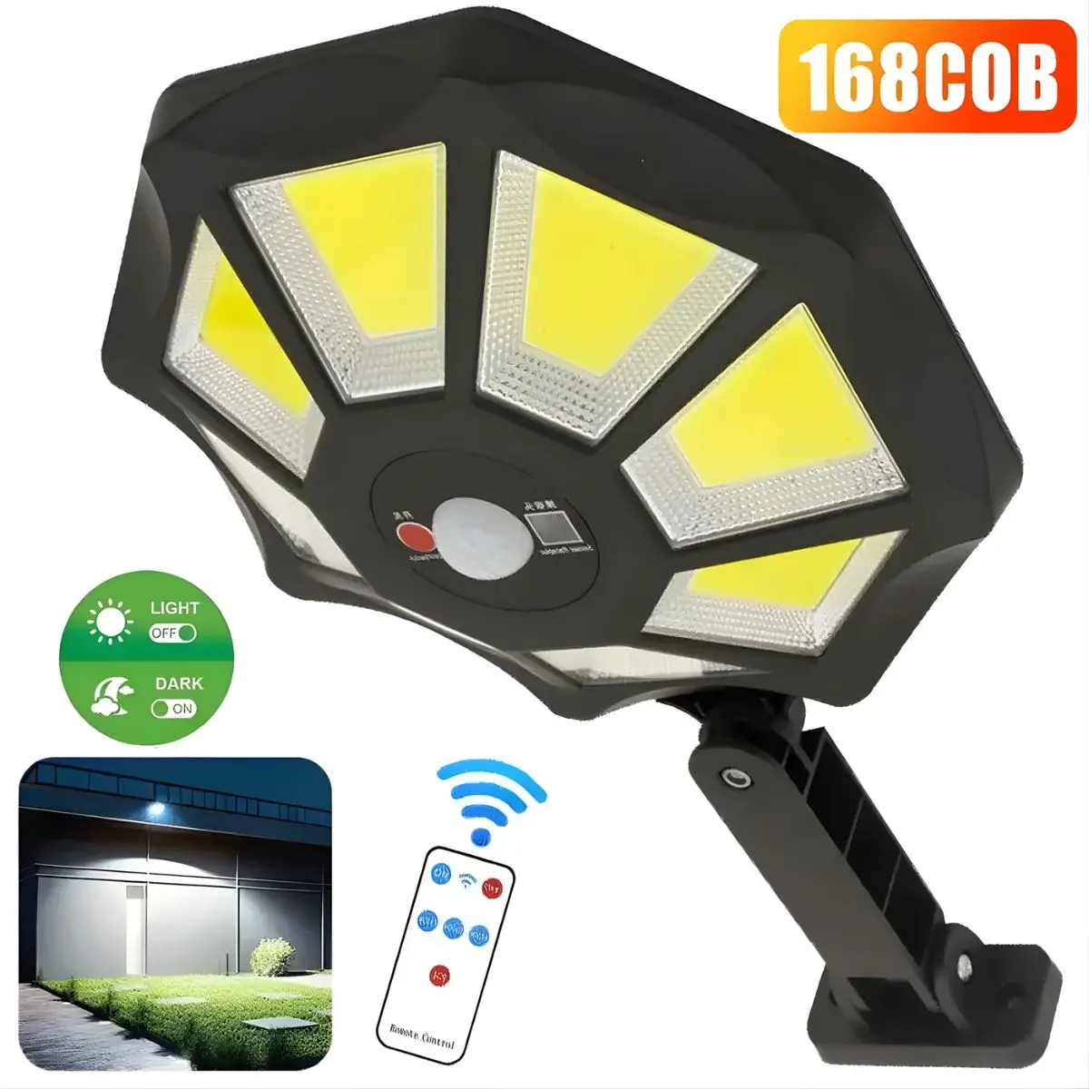 Lámpara Solar Led Con Sensor De Movimiento. Foco Con Panel Solar Y Control Remoto. Luz Impermeable Para Exterior. 1