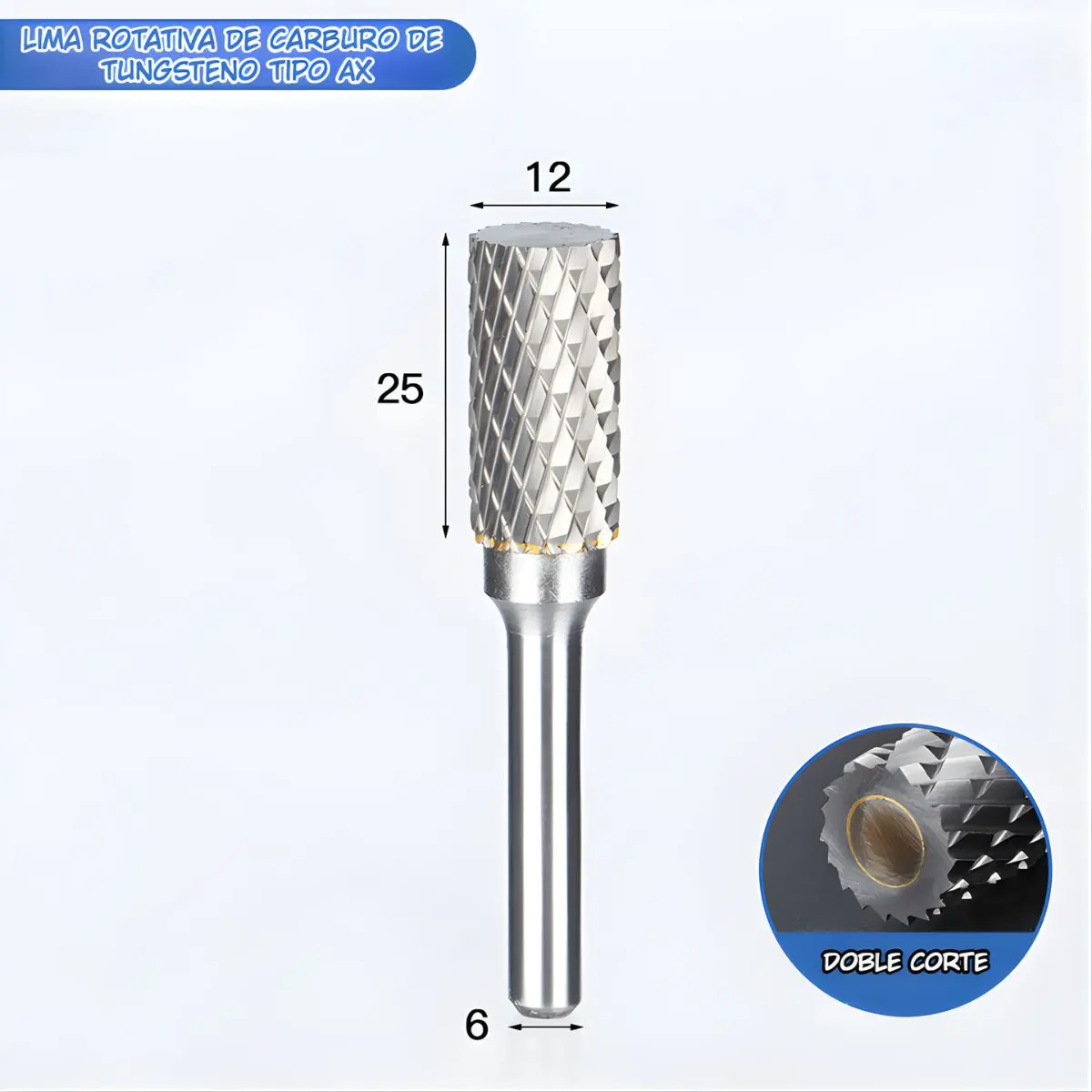 Fresa Lima Rotativa Cilíndrica De Carburo De Tungsteno Para Mototool. Vástago: 6Mm. Cabeza: 12Mm. 2