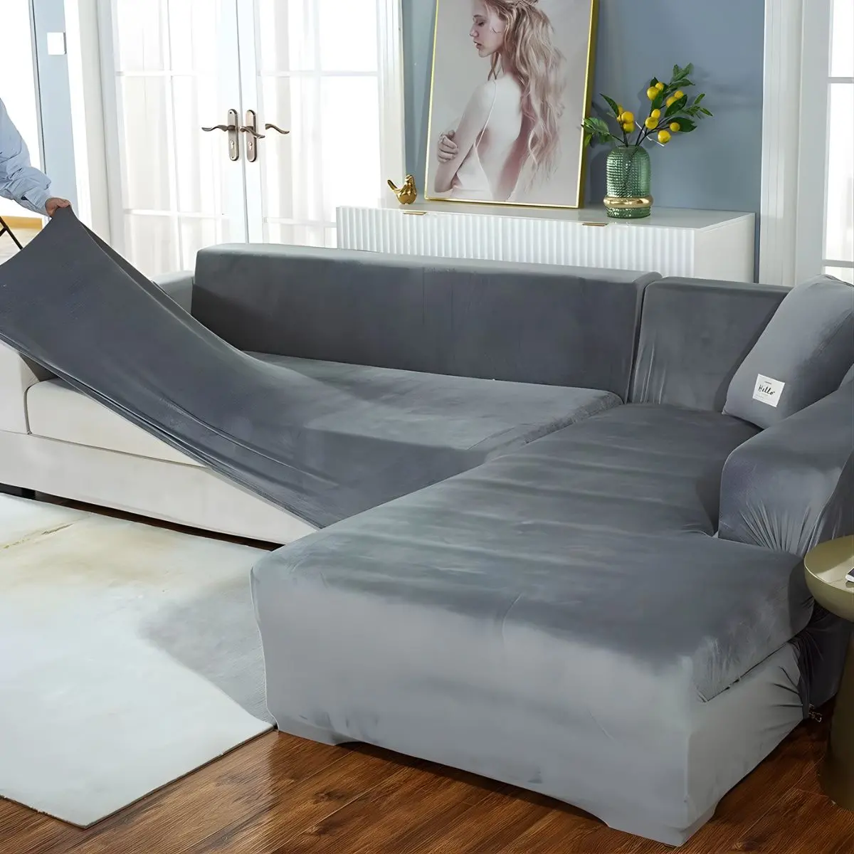 Fundas Elásticas Para Sofás. Cubiertas Protectoras Para Sillones De Terciopelo Suave. Color Gris Claro. 2