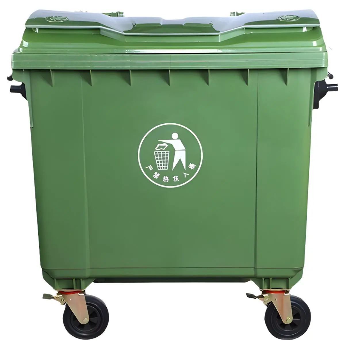 Contenedor De Basura 1100L Con Ruedas Y Tapa. Tanque De Residuos Industrial De Polietileno Reforzado. Color Verde. 1