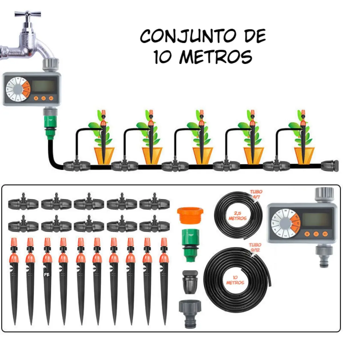 Temporizador De Riego Automático Digital Con Pantalla Lcd. Set De 10 Metros Para Jardín O Terraza. Sistema Programable De Irrigación. 1