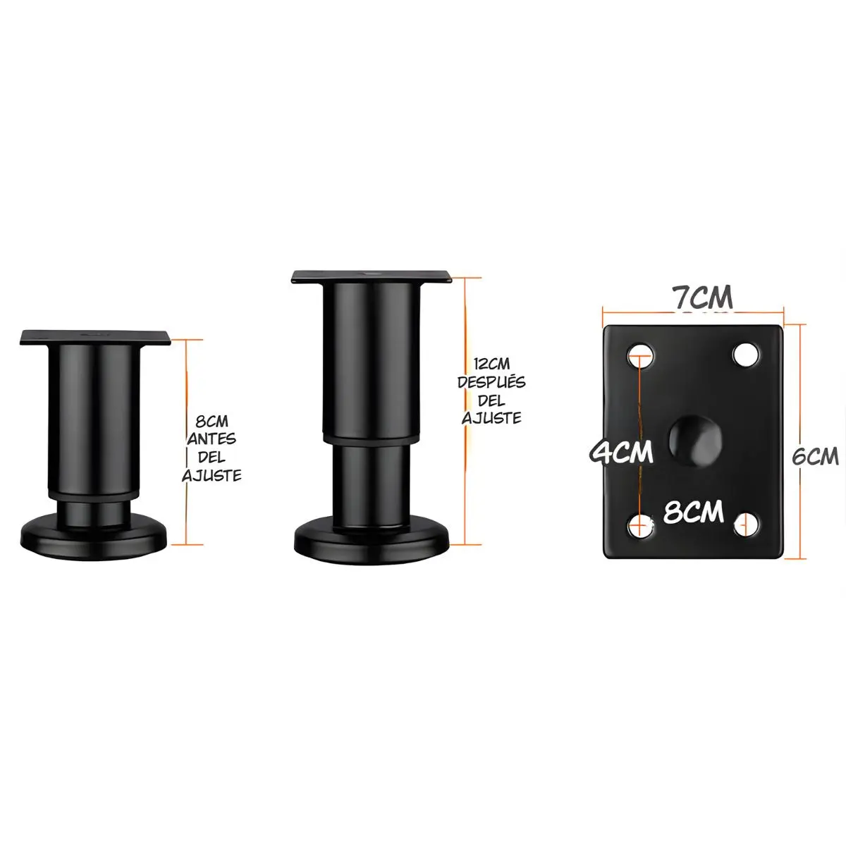 Pata Ajustable Para Muebles 8–12Cm. Soporte Metálico Reforzado Para Sofás, Mesas O Gabinetes. Fáciles De Instalar Y Nivelar. Color Negro. 1