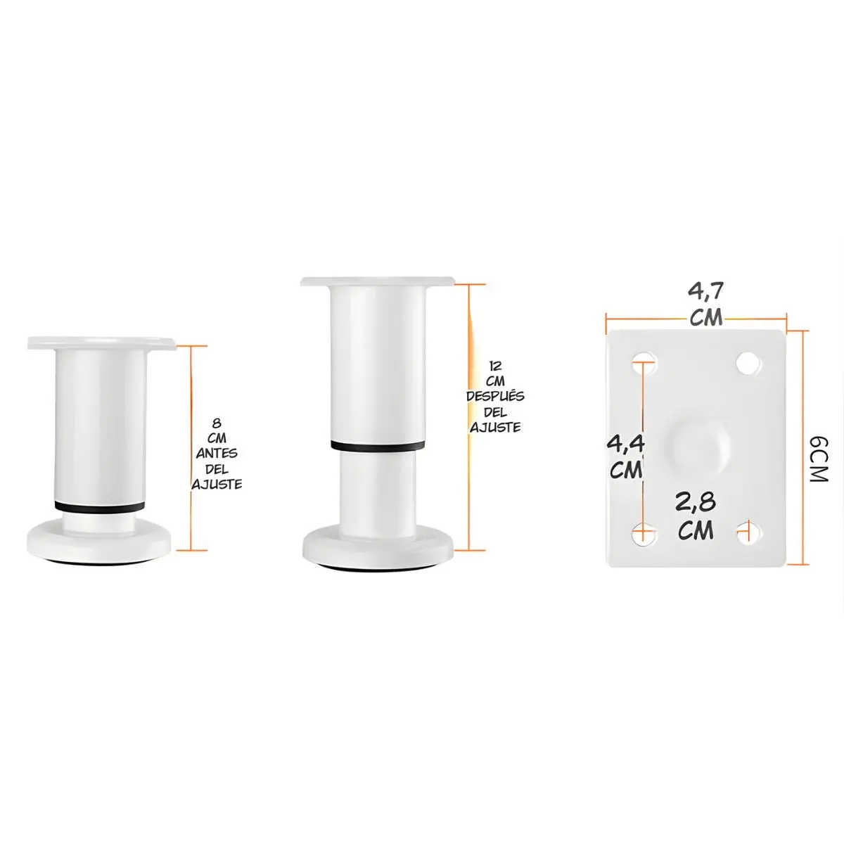Pata Ajustable Para Muebles 8–12Cm. Soporte Metálico Reforzado Para Sofás, Mesas O Gabinetes. Fáciles De Instalar Y Nivelar. Color Blanco. 1