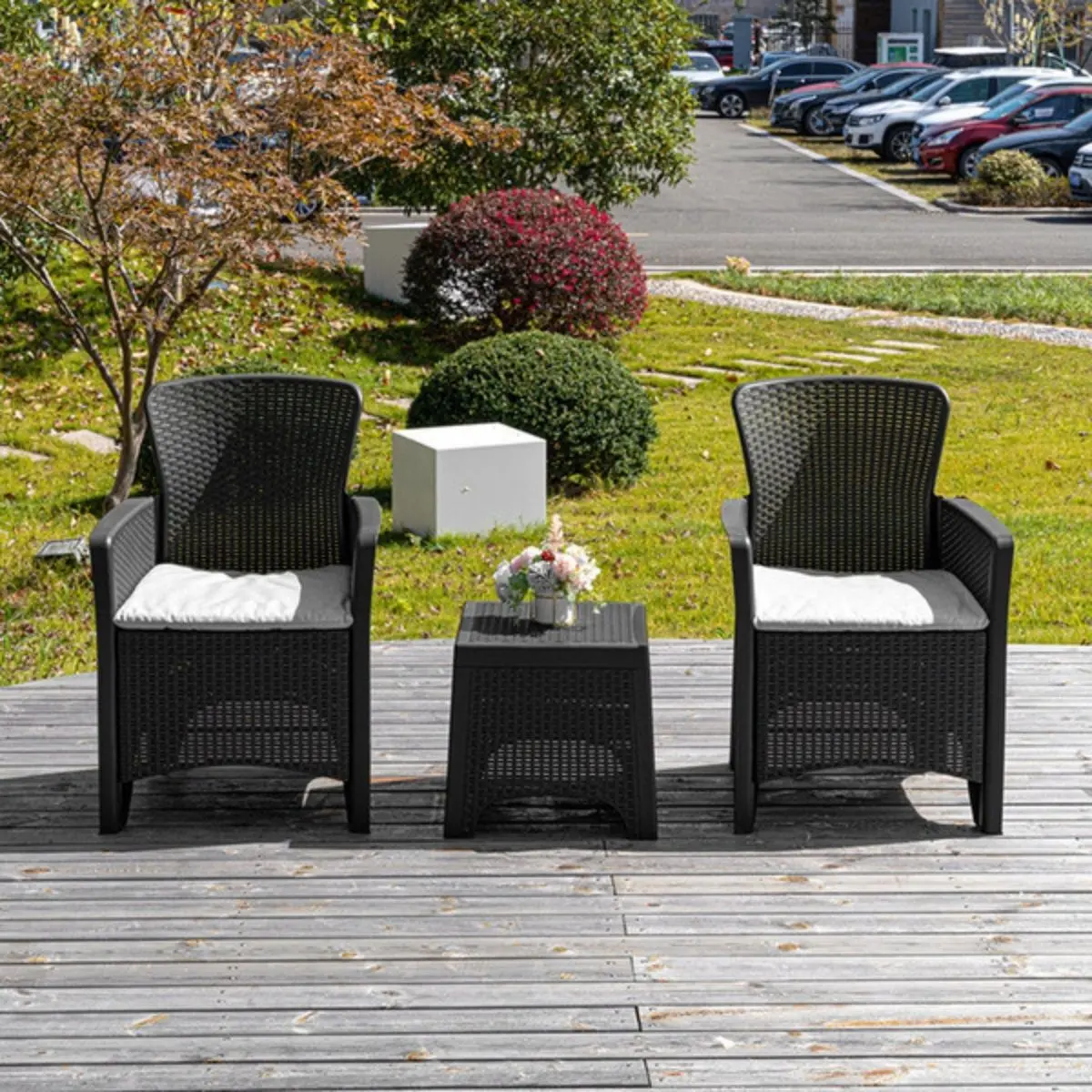 Sillas Y Mesa De Exterior Con Cojines De Polietileno Pe Ratán Sintético. Muebles De Exterior Para Terraza, Balcón Y Jardín (Set De 2 Sillas + Mesa De Centro). Viene Desarmado 1