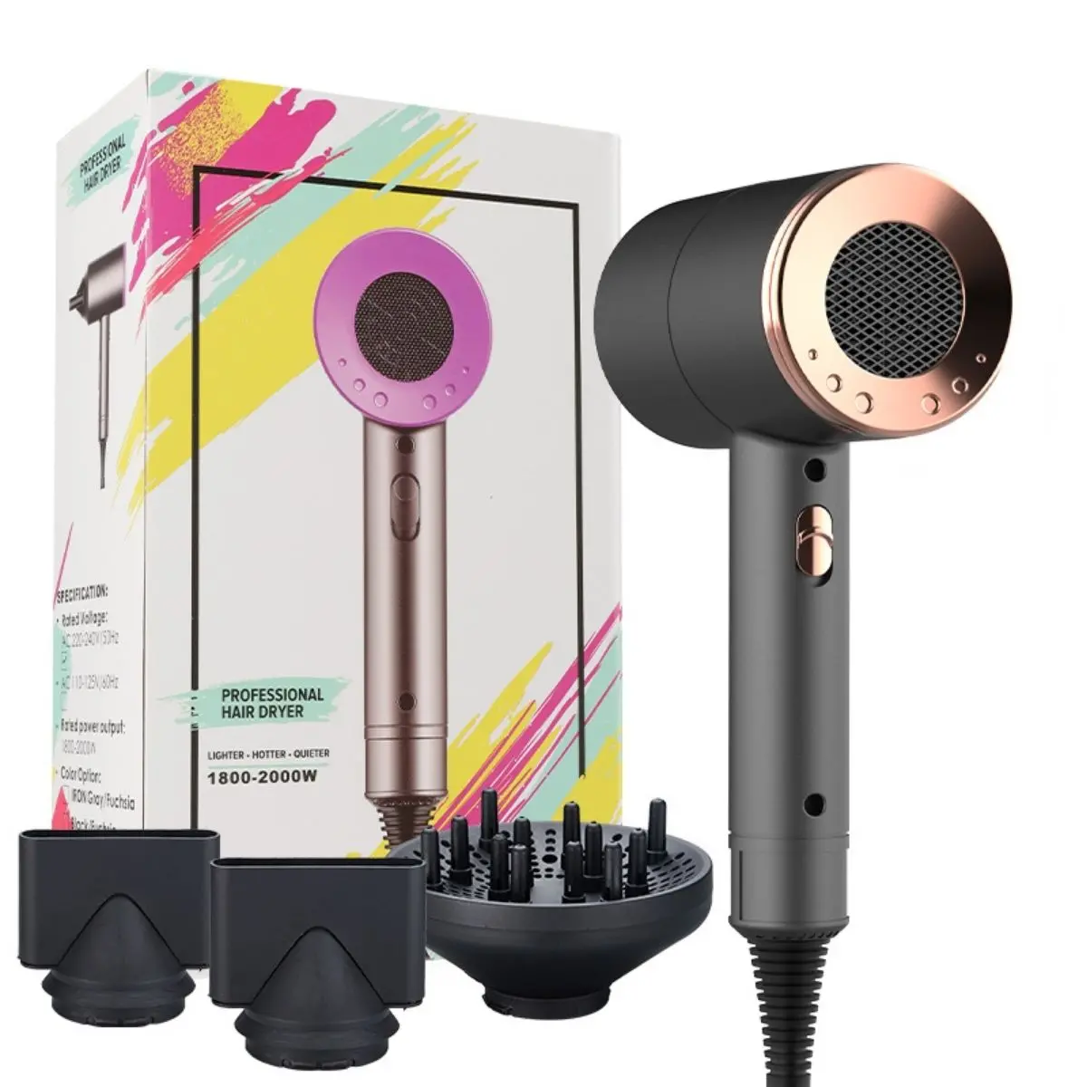 Secador Blower De Pelo Iónico De Secado Rápido. 1800W 110V 50/60Hz 1