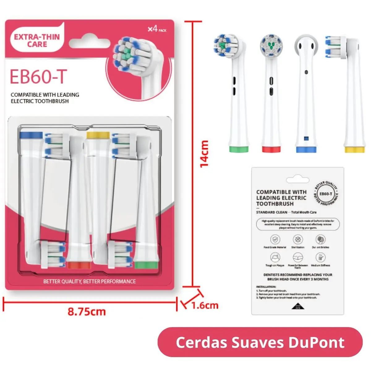 Cabezales De Repuesto Para Cepillo Dental Eléctrico De Cerdas Suaves(4 Unds). Compatible Con Tu719 Tu770 Y Oral-B 1