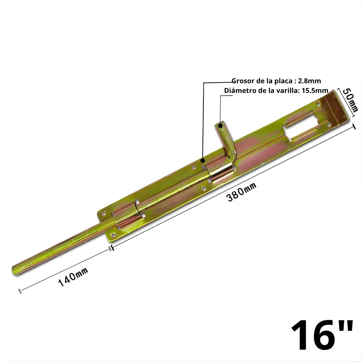 Pasador Picaporte Tipo Perno Cerrojo De Piso De 16” (40.6 Cm) En Hierro Galvanizado Antióxido Para Puertas Y Portones. Pestillo Color Dorado ( No Incluye Orejas Pasadoras) 1
