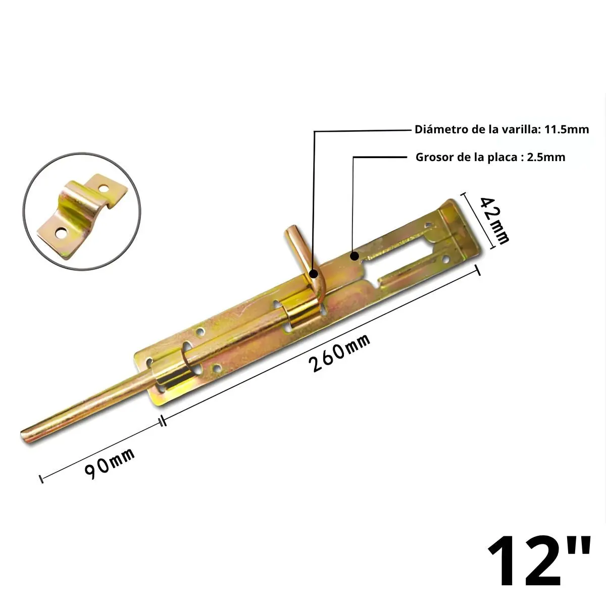 Picaporte Pasador Tipo Perno Cerrojo De Piso 12” (30.5 Cm) En Hierro Galvanizado Antióxido Para Puertas Y Portones. Pestillo Color Dorado 1