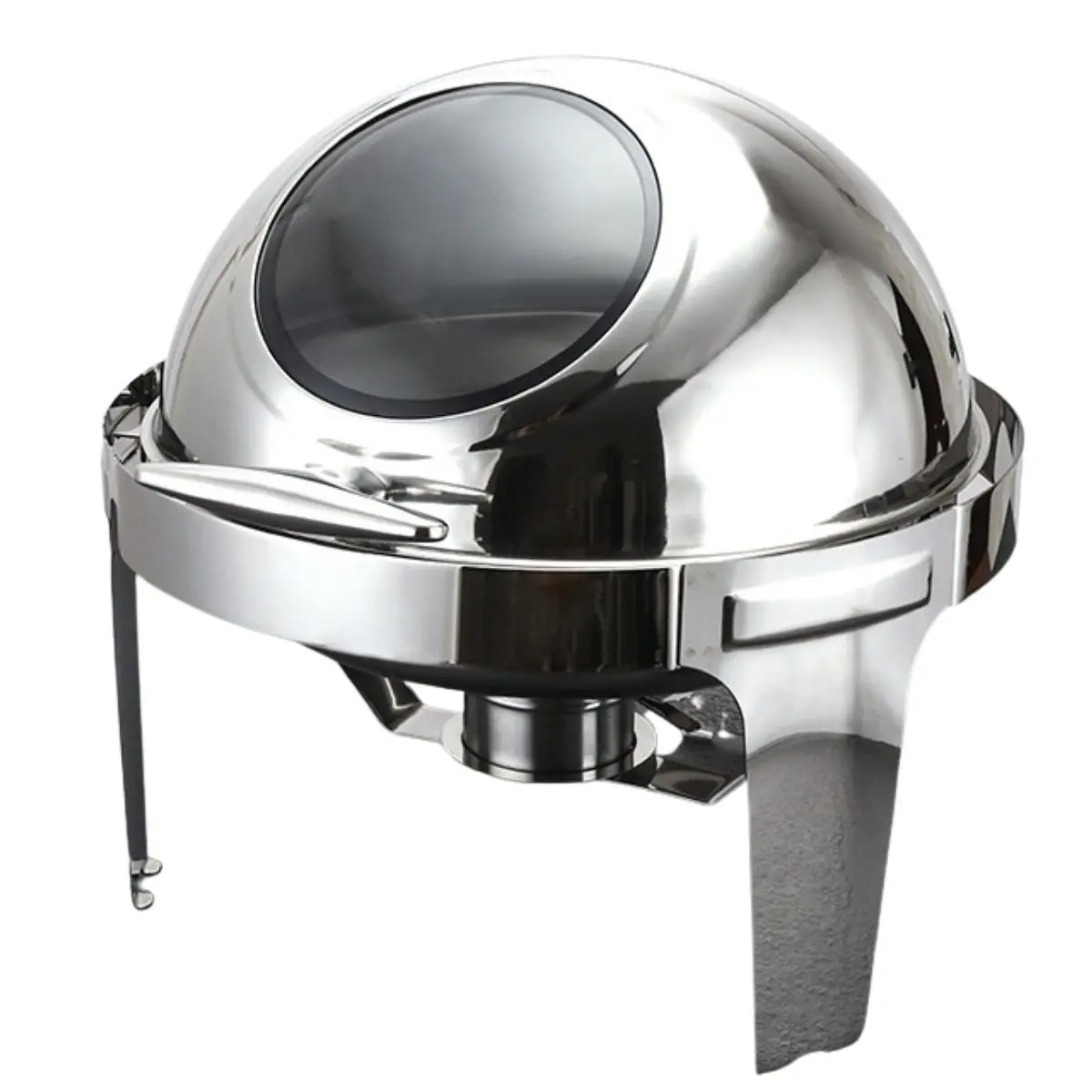 Chafing Dish Redondo De Acero Inoxidable Engrosado Con Tapa Abatible Completa 18X18x19” (46X46x49cm) Con Calentador De Alcohol Para Hoteles, Restaurantes, Buffets, Catering. 6 Litros 1