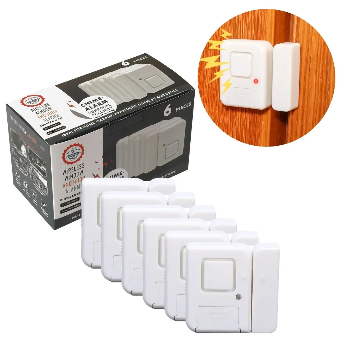 Alarma Magnética Para Puertas Y Ventanas 2.3X1.5X0.6”.  3.6V 120Db.Ideal Para Seguridad En Hogares Y Oficinas (6 Unds). Sensor Para Protección Infantil Y Antirrobo. 1