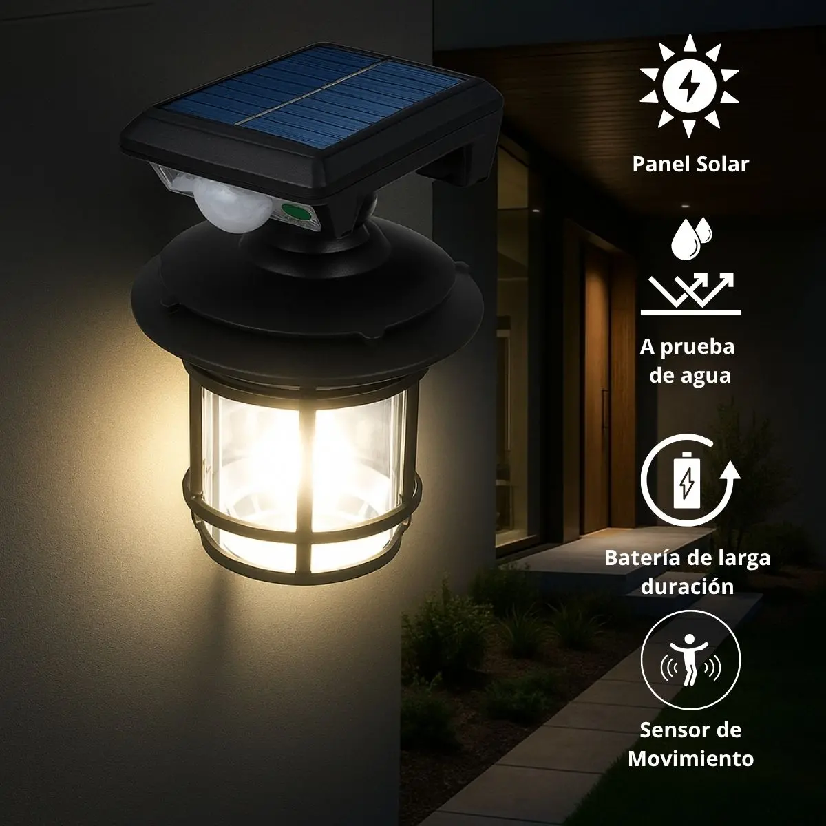 Lámpara Solar Led Y Tungsteno Con Sensor De Movimiento Ip65 Impermeable De 2400Mah Para Exteriores. 1