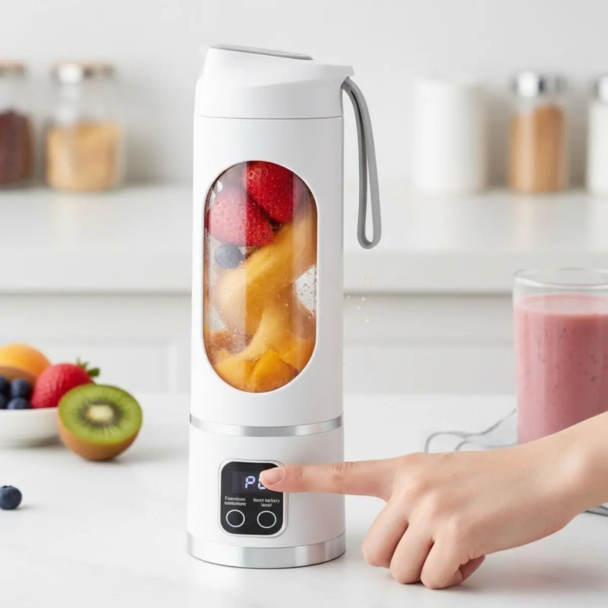 Licuadora Portátil Inalámbrica De 450Ml De 50W, 7.4V Y 18000Rpm Con Cuchilla De Acero Inoxidable De 12 Hojas. Batidora Personal Para Jugos Y Smoothies. Color Blanco 1