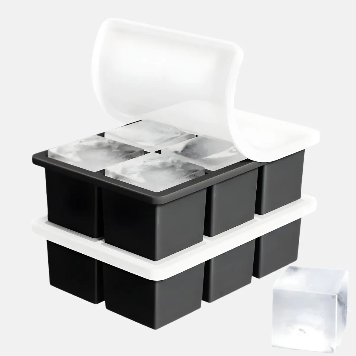 Molde De Silicona Para 6 Cubos De Hielo Grandes Con Tapa Hermética. Bandeja Para Hacer Hielo. Cubetera. Molde De Hielo (2 Unds) 1