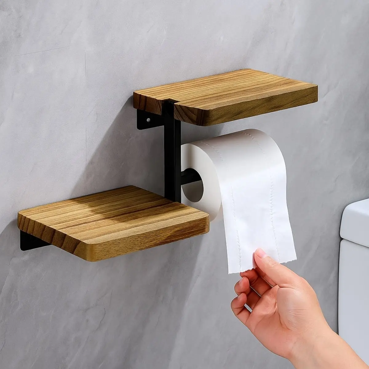 Portarrollos De Papel Higiénico De Madera Con Hierro. Soporte De Papel Sanitario Con Repisa. Porta Papel. 1