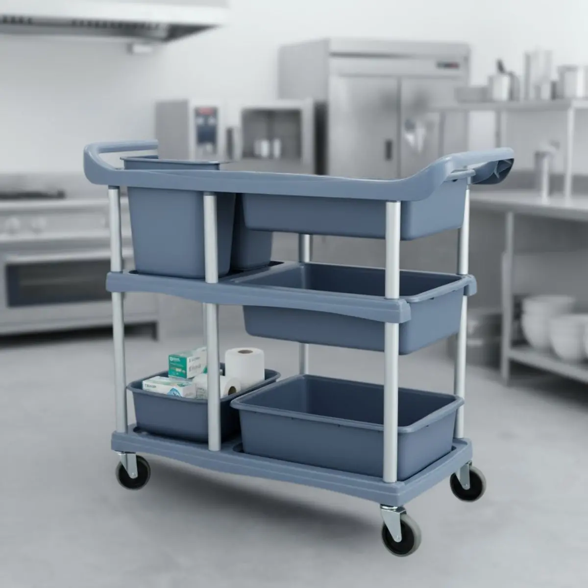 Carrito De Servicio De 40.7X18.7X35.4” (103.5X47.5X90cm) Carrito De Almacenamiento De Pp Y Aluminio Con Ruedas Silenciosas Para Hoteles, Restaurantes Y Clínicas. 1