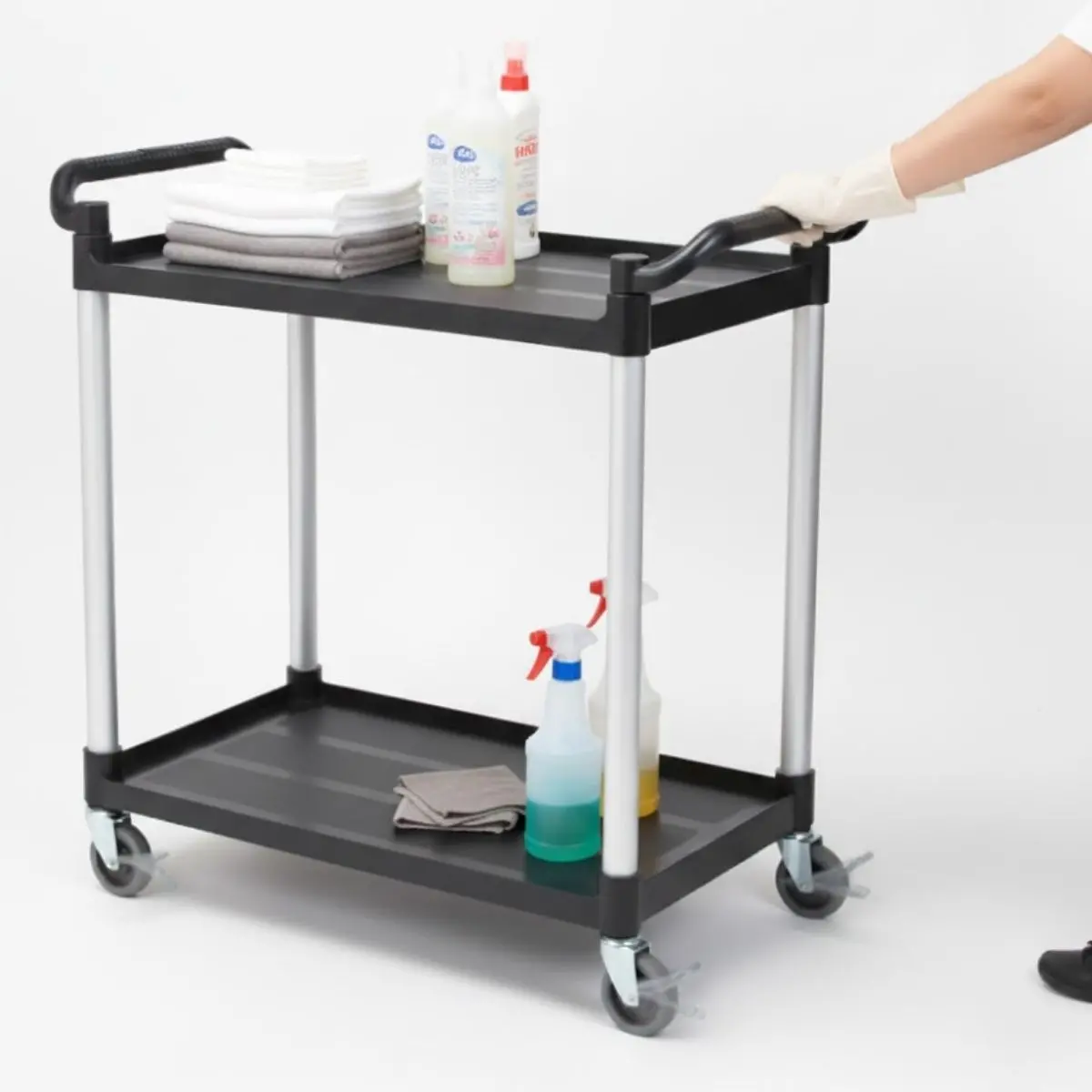 Carrito De Servicio 40.2X19.3X38.6” (102X49x98cm) Carrito De Transporte De Pp Reforzado Y Aluminio Con Ruedas Silenciosas Para Hoteles, Restaurantes Y Clínicas. 1