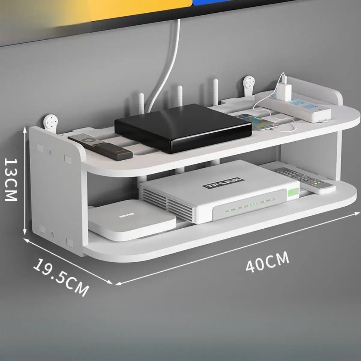 Estante Organizador  De Pared Multiuso De 2 Niveles 15.8X7.7X5.1” (40X19.5X13cm). Repisa De Almacenamiento Para Router Y Electrónicos. 1